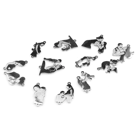 Stainless Steel Mother's Day DIY Jewelry Making Pendant Family Silhouette Parent Child Bracelet Connector Accessory