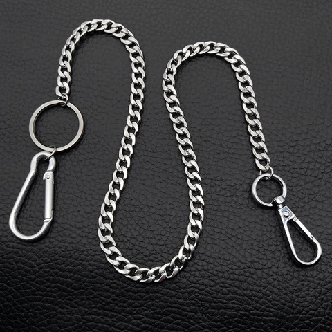 Men's Stainless Steel Hip Hop Pants Chain Curb Chain Waist Belt Chain With Carabiner For Jeans Wallet Keychain Jewelry