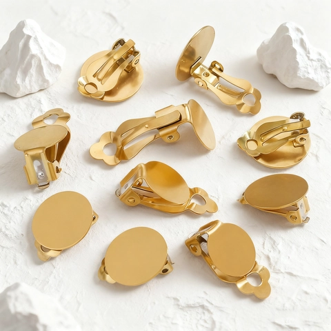 Stainless Steel Round Flat Ear Clip Converter Base DIY Jewelry Finding Components For Non-Pierced Ears Gold Silver Plated Handmade Earring Making Supplies