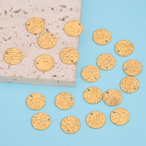 Stainless Steel Hammered Texture Round Disc Pendants Single Hole Metal Charms For DIY Necklace Bracelet Making Accessories