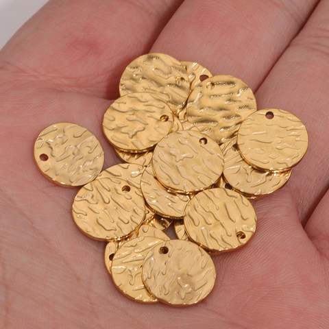 Stainless Steel Hammered Texture Round Disc Pendants Single Hole Metal Charms For DIY Necklace Bracelet Making Accessories