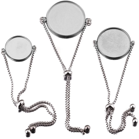 Bracciale Regolabile in Acciaio Inossidabile Base per Cabochon Cornice Vuota Catena Bolo a Coulisse per Creazione Gioielli