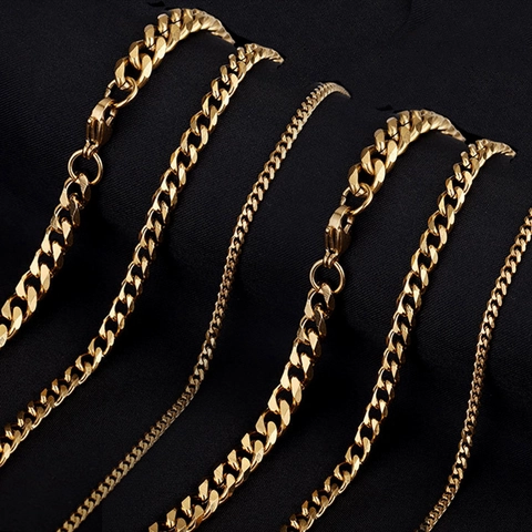 Stainless Steel Cuban Link Curb Chain Necklace Bracelet For Men Women Hip Hop Minimalist Polished Flat Jewelry Fashion Accessory