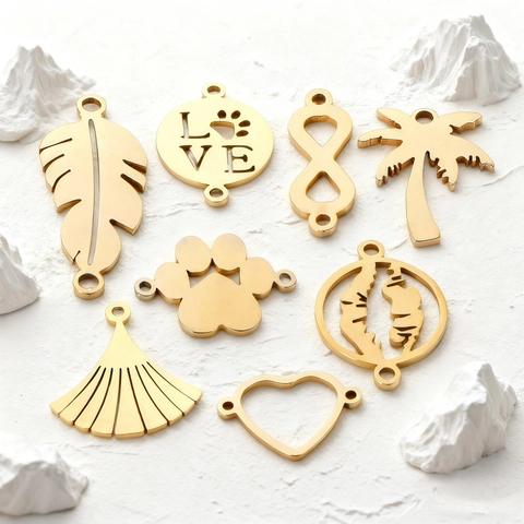 Stainless Steel Hollow Letter Leaf Heart Pineapple Paw DIY Jewelry Making Pendants Connector Vacuum Electroplated Metal Charms