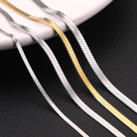 Stainless Steel Herringbone Snake Chain Necklace For Women Men Gold Steel Color Flat Blade Necklace Chic Hip Hop Jewelry