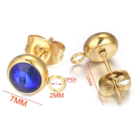 Stainless Steel Round Rhinestone Stud Earring Post With Loop For DIY Jewelry Making Findings Earring Accessories Women