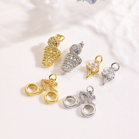 Copper Zircon Basketball Bicycle Ice Cream Pendant 18K Gold Plated Sporty DIY Jewelry Accessory Necklace Bracelet Charm For Women