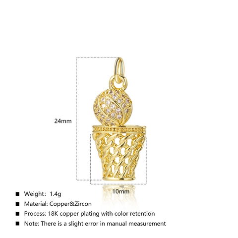 Copper Zircon Basketball Bicycle Ice Cream Pendant 18K Gold Plated Sporty DIY Jewelry Accessory Necklace Bracelet Charm For Women