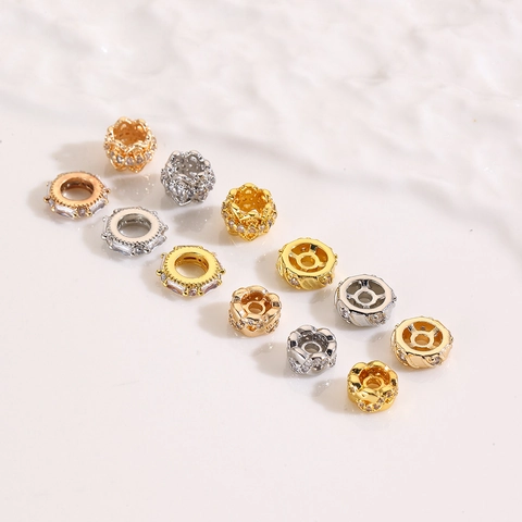 18K Gold Plated Copper Zirconia Spacer Beads Hollow Flower Round Loose Beads For DIY Bracelet Necklace Jewelry Making Findings