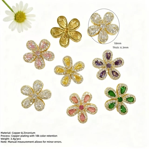 18 Karat Vergoldet Kupfer Blume Anhänger Halskette Mit Bunten Zirkonia Birnenschliff Floral Eingelegt Eleganter Schmuck Damen