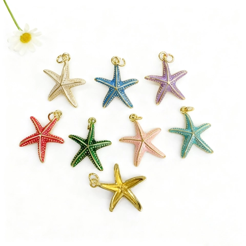 Copper Enamel Starfish Pendants DIY Jewelry Accessories Ocean Theme Star Shape Charms For Necklace Bracelet Earrings Making