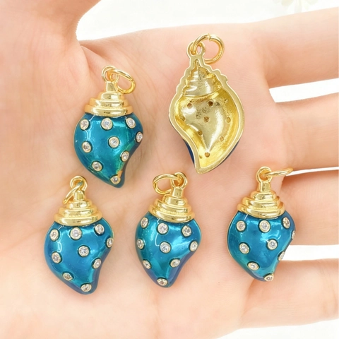 Collana con Ciondolo a Conchiglia in Smalto Blu Serie Marina Rame Placcato Oro 18K Zirconia Collana per Donna Gioielli Marini