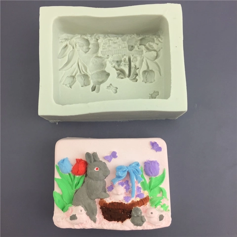 Wald Hase Korb Silikonform 3D Relief Blume Schmetterling Kuchenform Für Schokolade Mousse Gips Kerze Seife DIY Backwerkzeuge