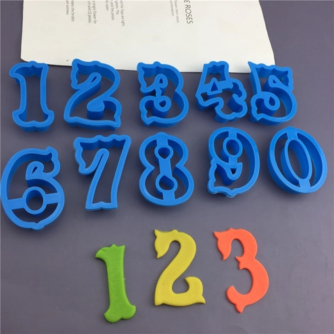 Large Numbers 0-9 Plastic Press Mold For Cookie Fondant Cake Decoration DIY Clay Modeling Tool Blue Baking Accessory