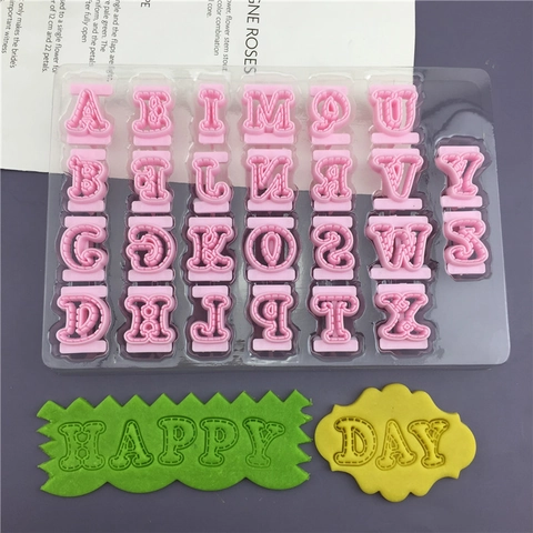 Uppercase Alphabet Cookie Cutters Pink Plastic Fondant Biscuit Press Mold With Stitching Pattern DIY Baking Tools