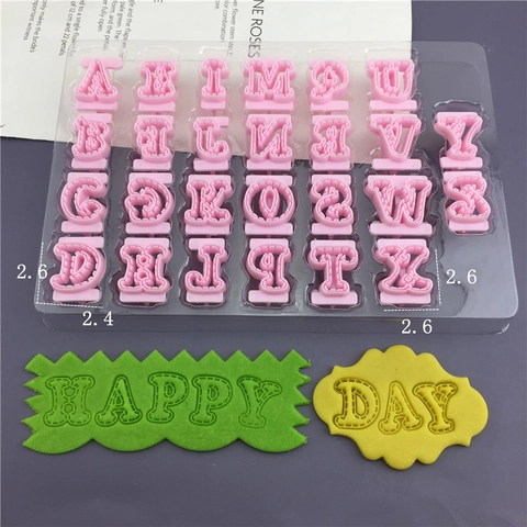 Uppercase Alphabet Cookie Cutters Pink Plastic Fondant Biscuit Press Mold With Stitching Pattern DIY Baking Tools