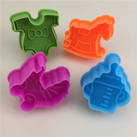 Baby Thema Frühling Presse Ausstechformen Kunststoff Fondant Kuchenformen Babyflasche Schaukelpferd Kinderwagen Babykleidung Backwerkzeuge