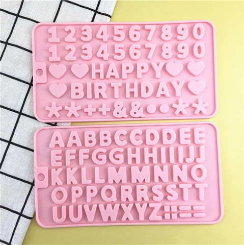 Roze Siliconen Alfabet Nummer Happy Birthday Fondant Vorm Voor DIY Taart Decoreren Chocolade Snoep Zeep Keuken Bakken Tool