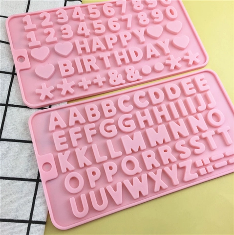 Roze Siliconen Alfabet Nummer Happy Birthday Fondant Vorm Voor DIY Taart Decoreren Chocolade Snoep Zeep Keuken Bakken Tool