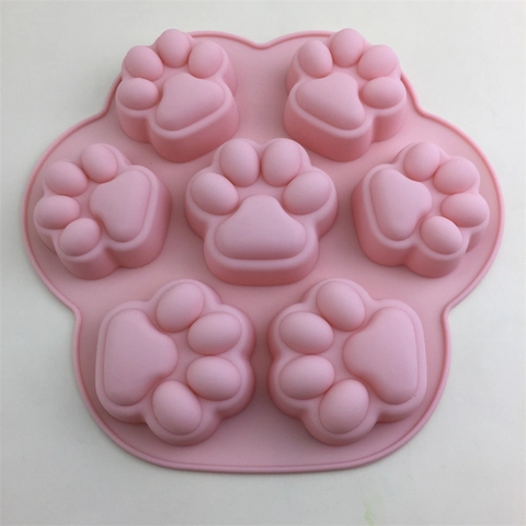 Molde de Silicona de 7 Cavidades Pata de Gato Rosa Huella de Animal para Pasteles Chocolate Gelatina Jabón Yeso Decoración DIY