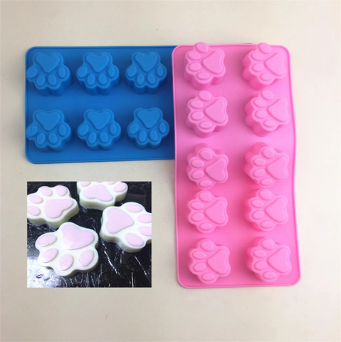 Stampo in Silicone a 10 Cavità a Zampa di Gatto per Cottura Torte Cioccolato Sapone Gelatina Ghiaccio Decorazione Rosa Blu