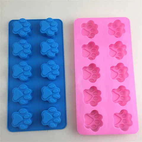 Stampo in Silicone a 10 Cavità a Zampa di Gatto per Cottura Torte Cioccolato Sapone Gelatina Ghiaccio Decorazione Rosa Blu