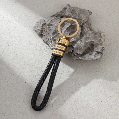Portachiavi da Uomo in Pelle Intrecciata Acciaio Inossidabile Anello in Metallo Oro Portachiavi Auto Ciondolo Gioielli