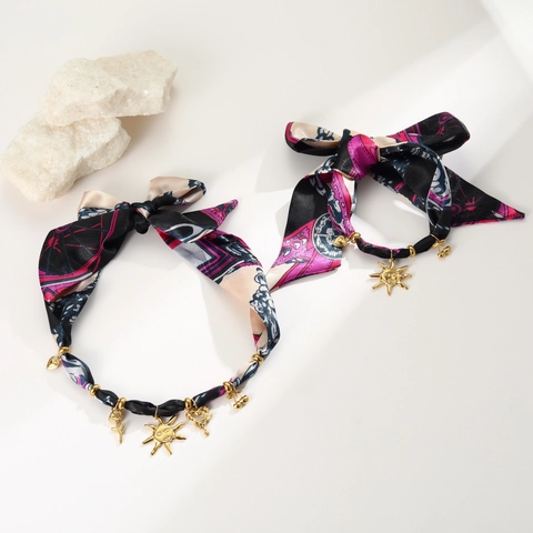 Collier Ruban en Satin Avec Pendentif Soleil Rose Cœur en Acier Inoxydable Vintage pour Femmes Bijoux Bohémiens
