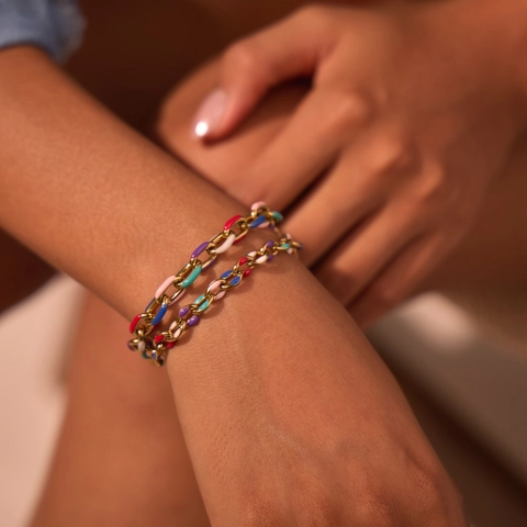 Edelstahl Bunte Emaille Kette Armband Vergoldet Nische Design Mode Hand Schmuck Für Damen
