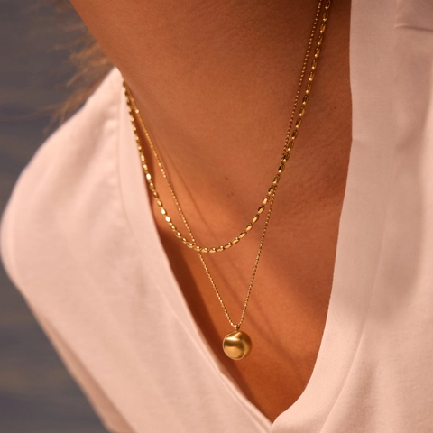 Minimalist Stainless Steel Layered Necklace For Women With Solid Ball Pendant Round Bead Chain Jewelry Accessory Gold Silver