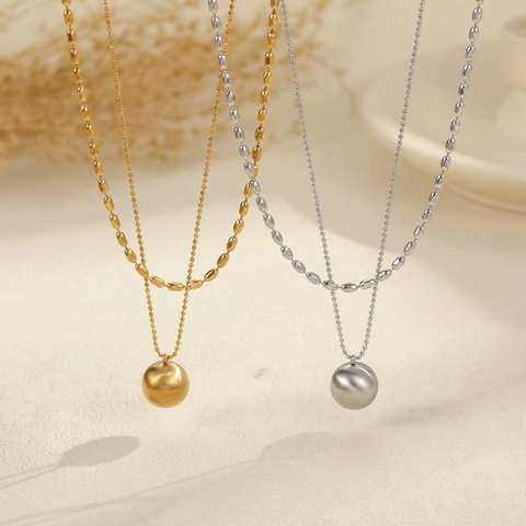 Minimalist Stainless Steel Layered Necklace For Women With Solid Ball Pendant Round Bead Chain Jewelry Accessory Gold Silver