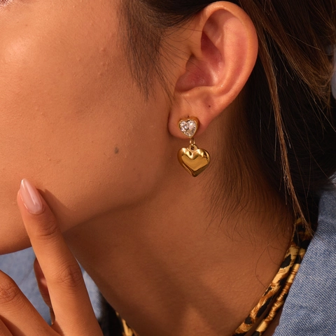 Pendientes de Acero Inoxidable con Diamantes de Imitación para Mujer Lujo Ligero Corazón Geométrico Concha Borla Pendientes de Botón Joyería de Moda Elegante