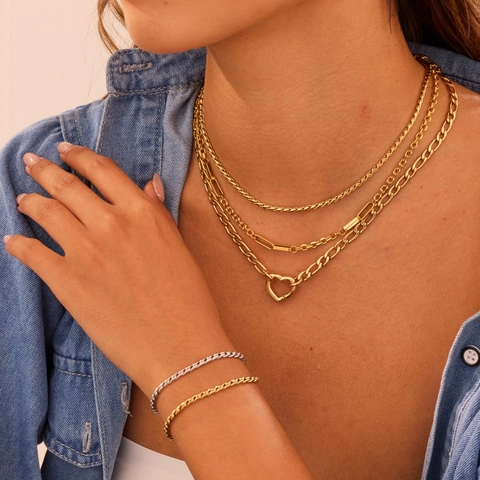 Collana in Acciaio Inossidabile Placcato Oro 18K Minimalista Per Donna Chiusura a Cuore Catena a Corda Twist Gioielli di Moda