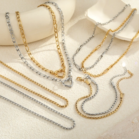 Collana in Acciaio Inossidabile Placcato Oro 18K Minimalista Per Donna Chiusura a Cuore Catena a Corda Twist Gioielli di Moda