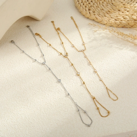 Stainless Steel Heart Marquise Hand Chain For Women Fashion Rhinestone Hand Harness Ring Bracelet Jewelry