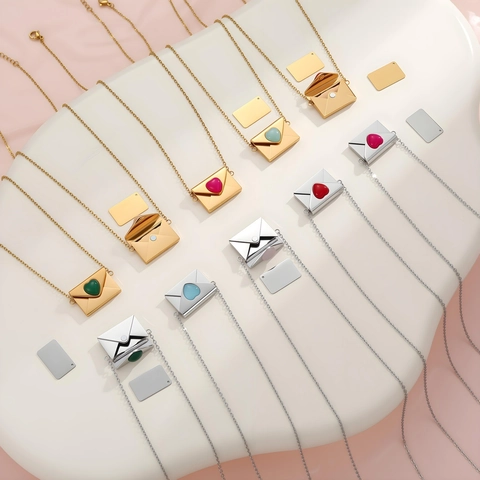 Stainless Steel Heart Envelope Pendant Necklace Gold Silver Plated Romantic Love Message Locket For Women Valentine Jewelry Gift