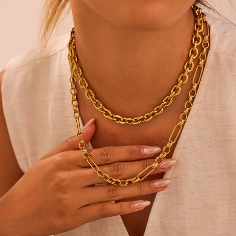 Fashion Stainless Steel Chunky Chain Necklace For Women Gold Plated Geometric Paperclip Link Collar Jewelry Accessory