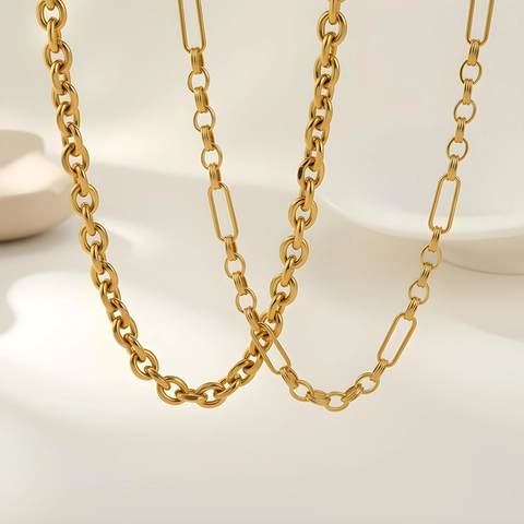 Fashion Stainless Steel Chunky Chain Necklace For Women Gold Plated Geometric Paperclip Link Collar Jewelry Accessory