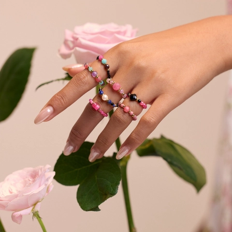 Handmade Natural Stone Beaded Stretch Ring Stainless Steel 18K Gold Plated Artificial Pearl Elastic Bohemian Rings For Women