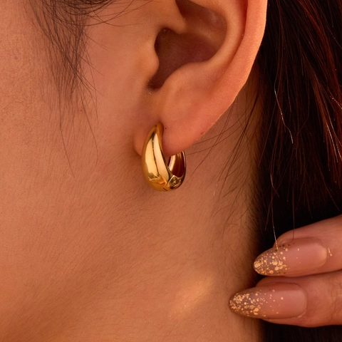 Fashion Stainless Steel Chunky Waterdrop Hoop Earrings For Women Minimalist Polished Gold Silver Teardrop Huggie Earrings