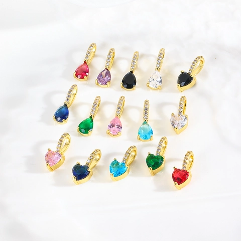 Pendentif Cœur Goutte d'Eau en Cuivre Plaqué Or 18K Zirconia Pierre Synthétique Colorée Charm pour DIY Bijoux Collier Accessoire