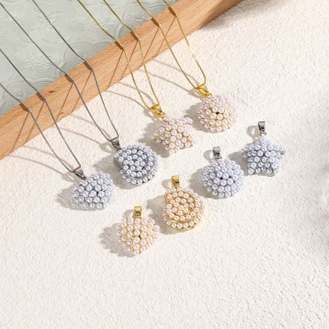 Elegant Copper Artificial Pearl Pendant Necklace Sea Snail Star Heart Round Shapes Golden Silver Plated Jewelry For Women