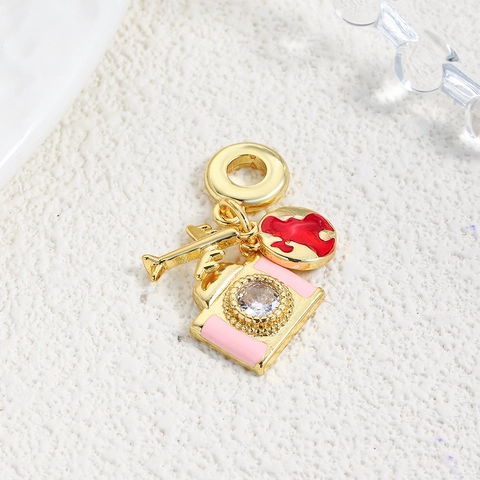Pendentif Avion Appareil Photo Globe en Cuivre Émaillé Zirconia Série Voyage pour Accessoires de Bijoux DIY Charms
