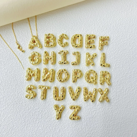 18K Goud Verguld Koper Gehamerd Beginletter Halsketting Hanger Onregelmatig A-Z Alfabet Hanger Halsketting Voor Dames Heren