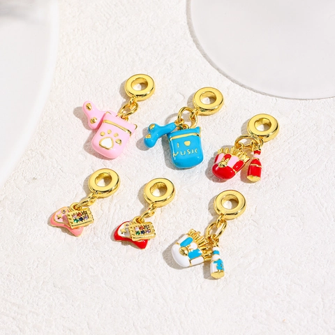 18 Karat Vergoldeter Kupfer Emaille DIY Charm Anhänger Für Armband Halskette Game-Controller Pommes Musik Knochen Schmuck