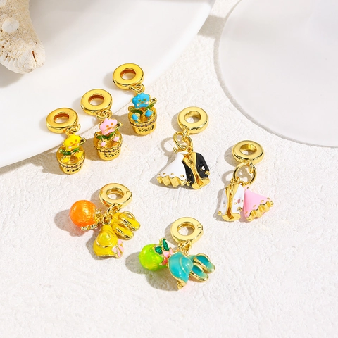 Colgantes de Dijes de Bricolaje de Cobre Chapado en Oro de 18K Esmalte Zirconia Vestido de Novia Traje Zapatillas de Verano Cuentas de Joyería