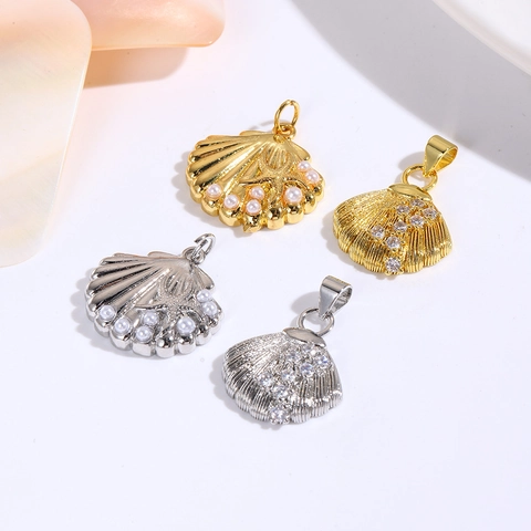 18k Vergoldeter Kupfer Muschel Anhänger Mit Zirkonia Künstliche Perle Seestern Strandstil Urlaub Halskette Schmuck Für Damen