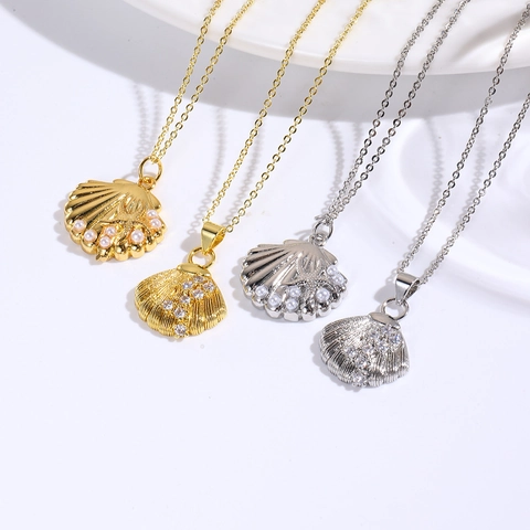 18k Vergoldeter Kupfer Muschel Anhänger Mit Zirkonia Künstliche Perle Seestern Strandstil Urlaub Halskette Schmuck Für Damen