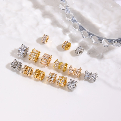18K Gold Plated Copper Bowknot Spacer Beads Zirconia Hollow Cylinder Loose Beads For DIY Bracelet Necklace Jewelry Making Finding