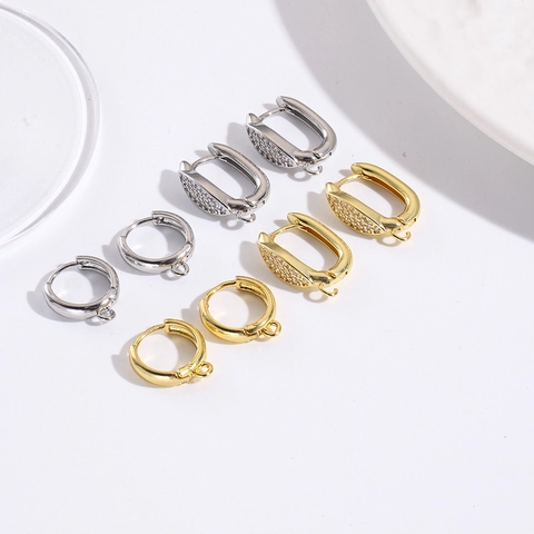 Pendientes de Aro Huggie de Cobre Minimalistas en Forma de U para Mujer Con Incrustaciones de Circonia DIY Accesorios